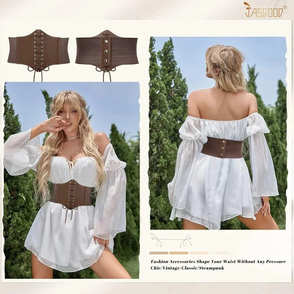 Women's Brown Elastic Costume Waist Belt Tied Waspie Corset Belts for Women - Picture 2 of 6